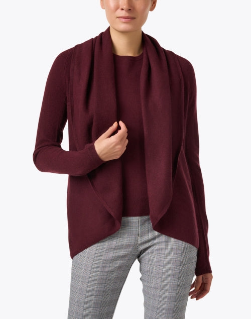 Elegant Maroon Circular Cashmere Knit Cardigan for Women