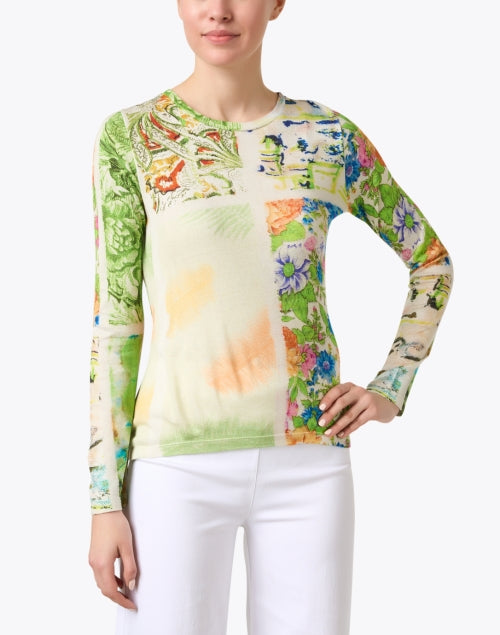 Stylish Green Floral Patterned Cashmere and Silk Blend Sweater for Fashionable Wear