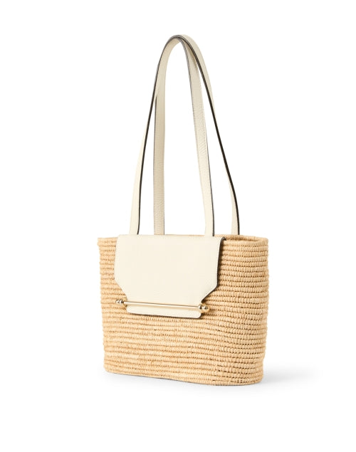 The Adorable Small Strathberry Cream-Colored Leather and Raffia Handmade Basket Style Tote Bag