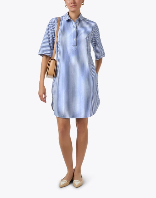 Leonie Blue and White Striped 100% Cotton Shirt Dress for Warm Weather
