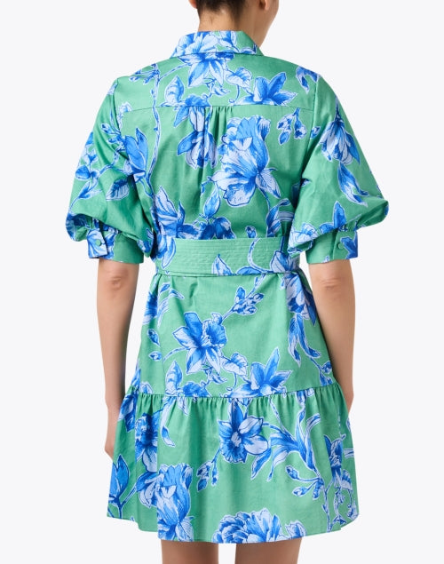 Georgie Green and Blue Floral Print 100% Cotton Shirt-Style Dress