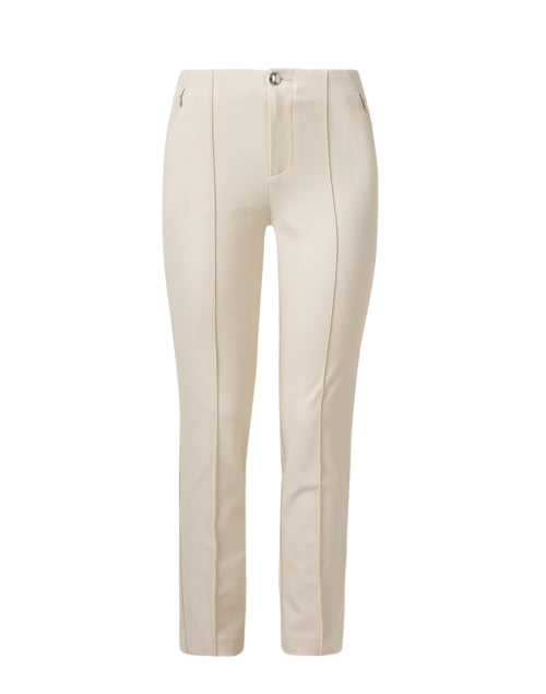 Anna Beige Stretch Slim-Fit Pant with Chic Zippers