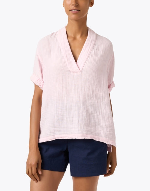 Avery Soft Pink Cotton V-Neck Top for Warm Weather