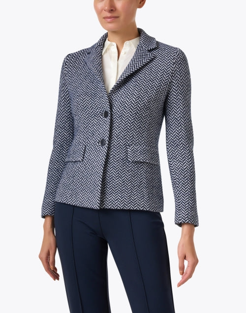 Stylish Rosalba Navy and White Chevron Patterned Women's Blazer for Work