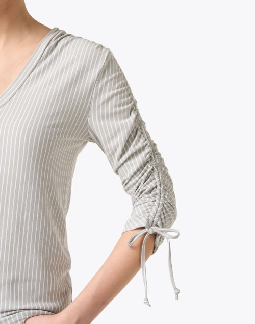 Stylish Penelope Sage Green Striped Women's Cotton Blend Top for All Occasions