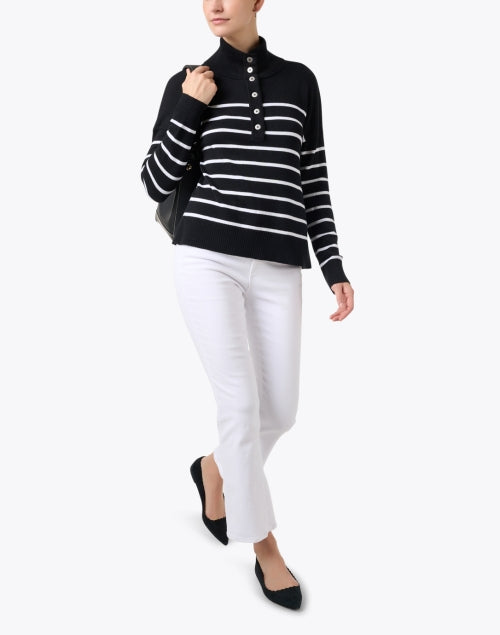 Cozy 100% Cotton Black-and-White Striped Sweater with Button Neckline
