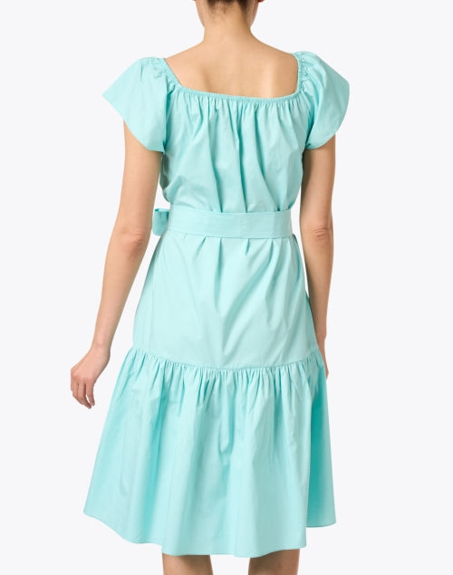 Thalia Comfortable Short - Sleeved Round - Neck Aqua Cotton Summer Dress