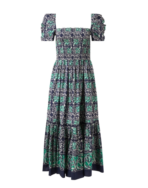 Stylish Navy and Green Print 100% Cotton Women's Dress