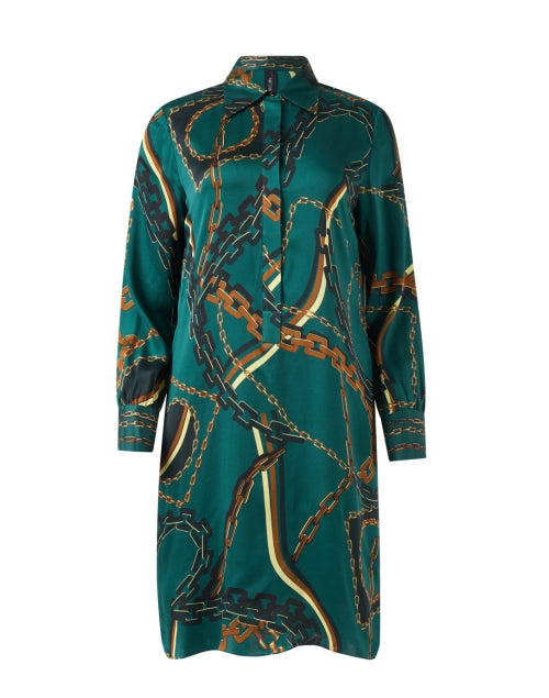 Stylish Green Chain Print Women's Mini Shirt Dress