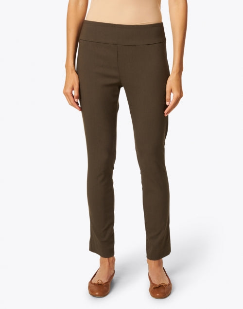 USA-Made Olive Stretch Pull-On Ankle Pants with Elastic Waist