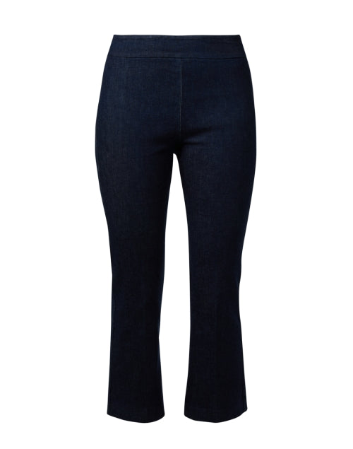 Leo Signature Dark Wash Elastic Waist Cropped Flared Denim Pull-On Pants