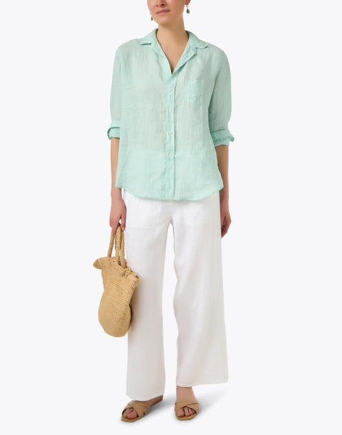 Eileen Fisher's Charming Seafoam Green Lightweight Linen Casual Shirt
