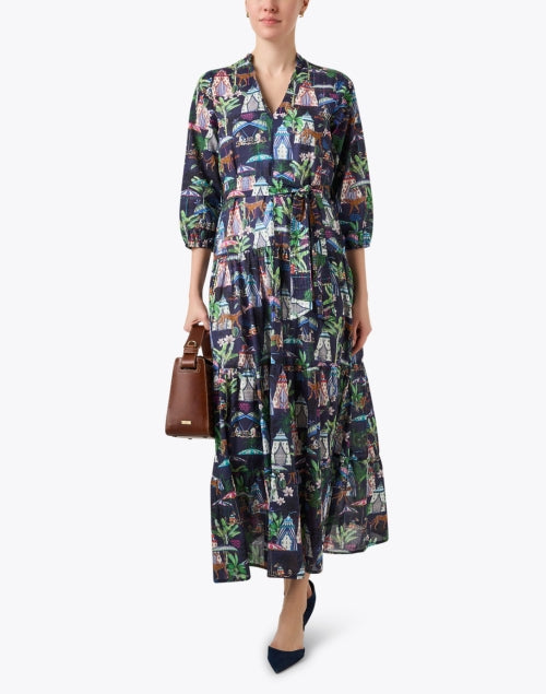 Flora Tropical Multi - Print Women's Midi Cotton Dress
