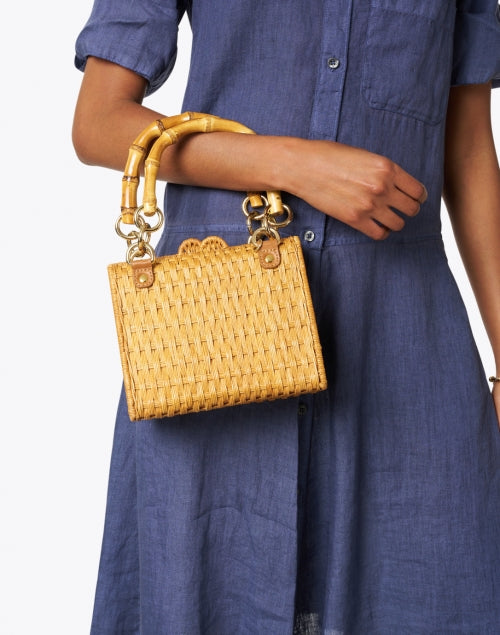 Stylish Paola Wicker Handbag with Bamboo Handle and Detachable Strap