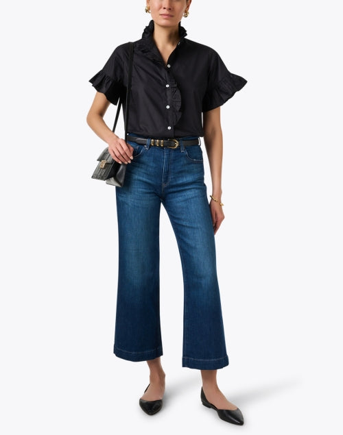 Stylish Vanessa Women's Black Cotton Ruffled Top for Daily Wear