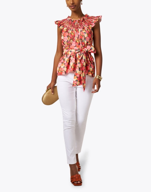 Elegant Pink Floral Embroidered Cotton Smocked Maria Blouse