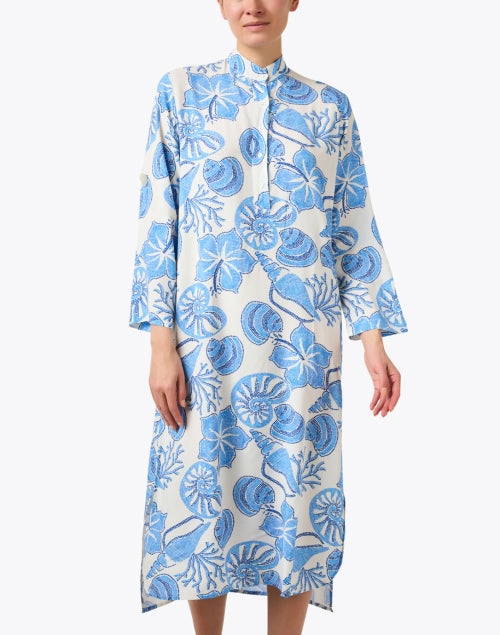 Stylish Traveler's Dress with Blue Hibiscus Print