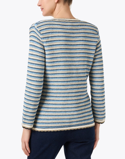 Stylish Navy and Gold Multi - Striped Knit Cardigan by Ceriani