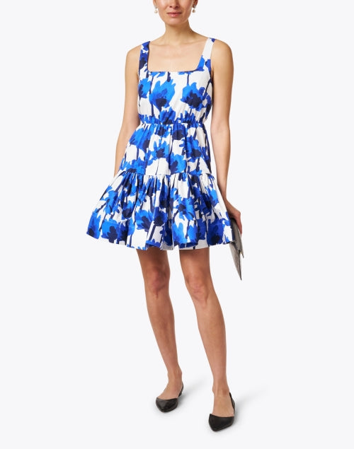 Elegant Blue and White Floral Print Women's Cotton Dress