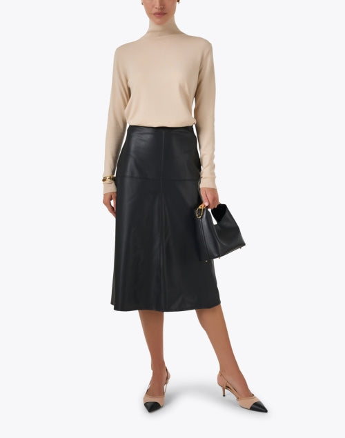 Kiku Beige Silk-Wool Blend Knit Turtleneck Top for Women