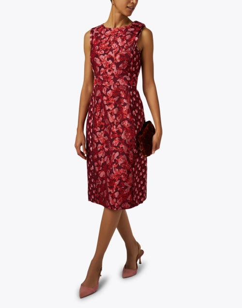 Gorgeous Rich Red Multi-Patterned Jacquard Sheath Dress