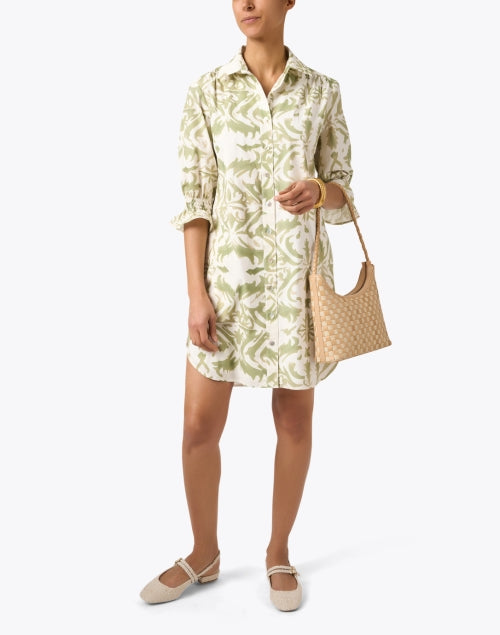 Stylish Miller Sage Green and White Printed Women's Shirt Dress