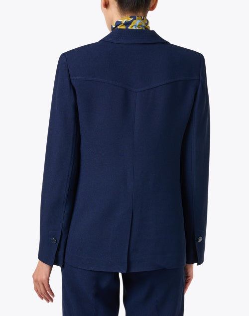 Blue Textured Crepe Business Blazer for Classic American Luxury Style