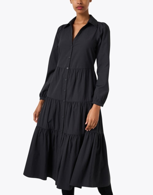 Elegant Havana Black Long-Sleeved Midi Dress for Women