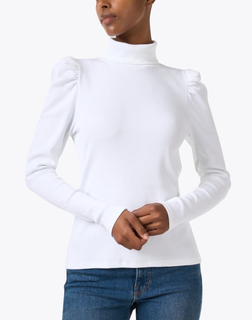 Soft Pima Cotton White Slim-Fit Cedar Turtleneck Top for Cooler Months
