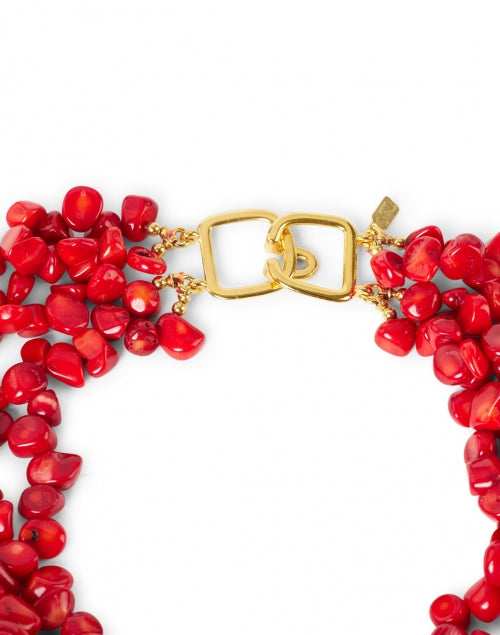 Kenneth Jay Lane Turquoise Coral Three - Strand Gold - Plated Hook Closure Necklace