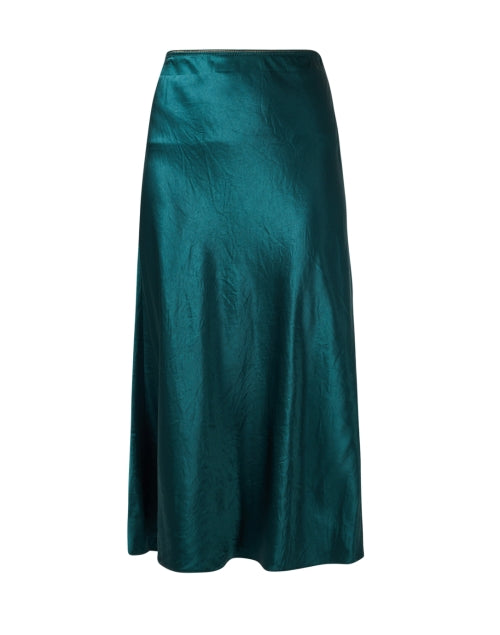 Stylish Jade Green Satin Slip Midi A-Line Skirt