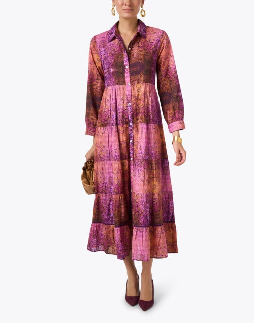Ro's Garden Jinette Magenta Printed Maxi Shirt Dress for Transitional Weather