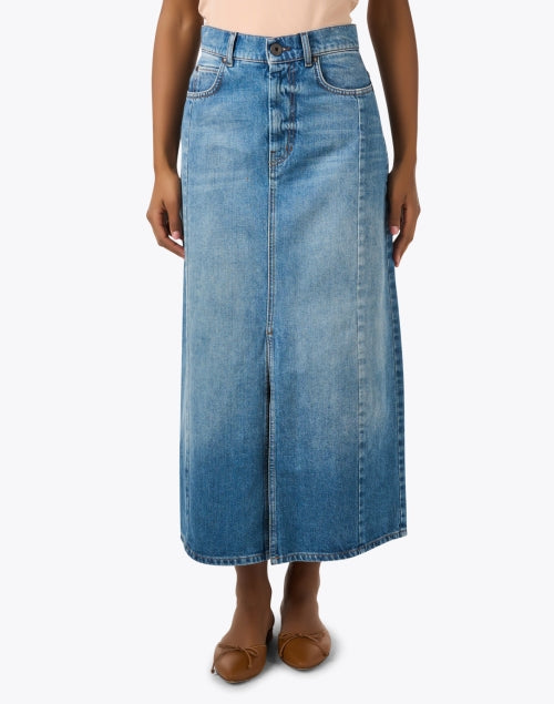 Stylish Gesso 100% Cotton Denim Midi Skirt for Versatile Styling