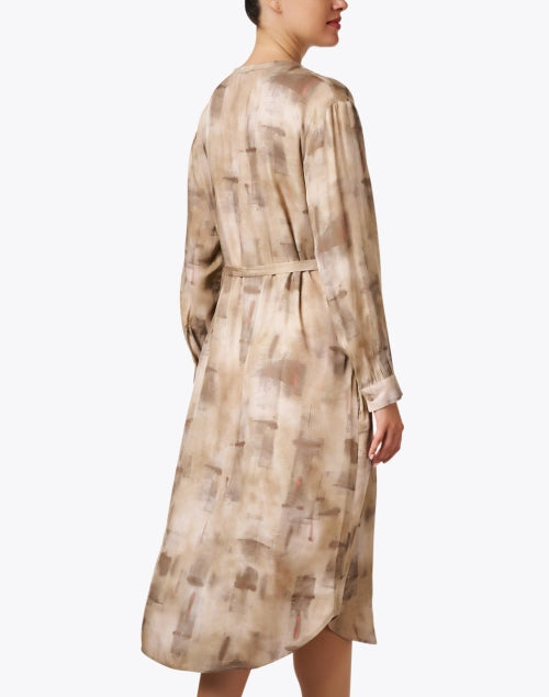 Stylish Beige and White Printed Twill Women's Dress for Fall