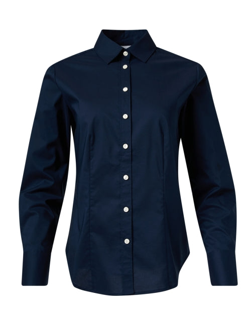 Stylish Navy Lightweight Stretch Cotton Button Front Diane Blouse
