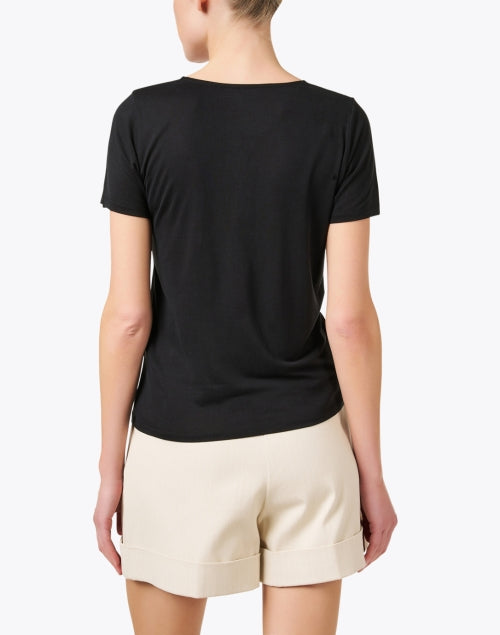 Elegant Women's Black Silk Top with Delicate Lace Trim
