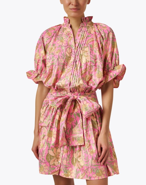 Stylish Pink and Yellow Printed Cotton Lamé Mini Dress for a Chic Look