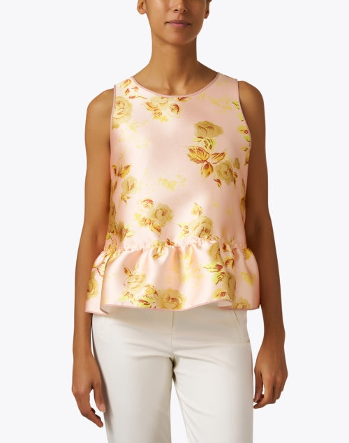 Duchesse Pink Floral Sleeveless Peplum Women's Blouse Top