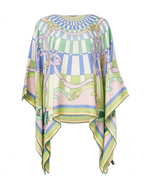 Stylish Firenze Silk Cashmere Poncho in Green and Blue Shades