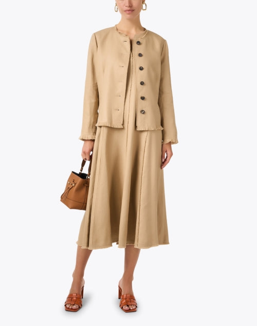Stylish Lightweight Tan Linen Fringe-Trimmed Jacket for Modern Women