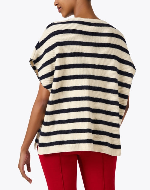 Stylish Ivory and Navy Striped Wool Poncho Style Tops for Fashionable Wear