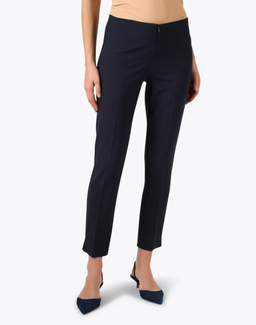 Navy Premium Stretch Crepe Front-Zip Ankle Pants by Estelle and Finn