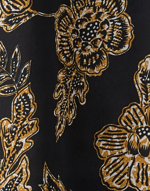 Black Cotton Top with Elegant Gold Floral Motif by Bella Tu