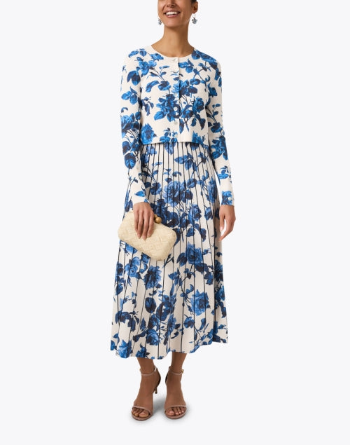 Stylish Tavira Blue and White Floral Printed Midi Skirt for Women