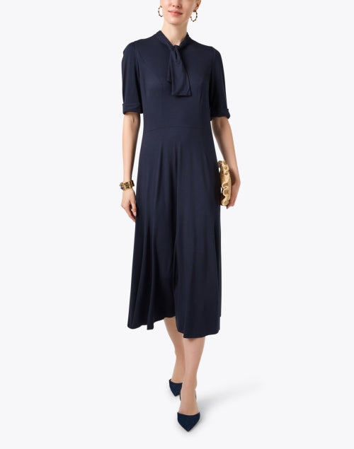 Navy Self - Tie Neck Fit - and - Flare Tatiana Dress for Women