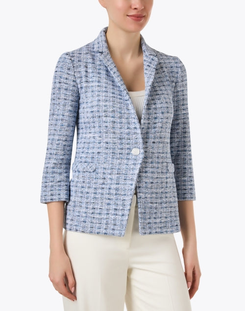 Stylish Amina Rubinacci Sable Blue Checkered Knit Jacket