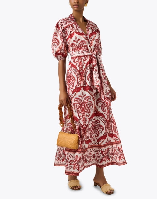 Stylish Red and White Floral Patterned Cotton Women's Dress for Warm Weather