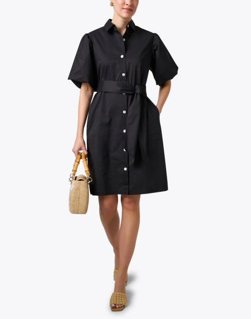 Stylish Angelina Black Cotton Blend Shirt Dress