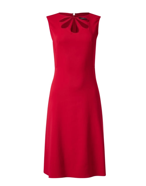 Marc Cain Stunning Red Cutout A-Line Sleeveless Knee-Length Dress