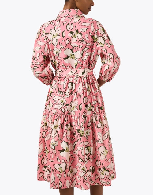 Pink Floral Printed Crisp Cotton Shirt-Style Dress by Helene Berman